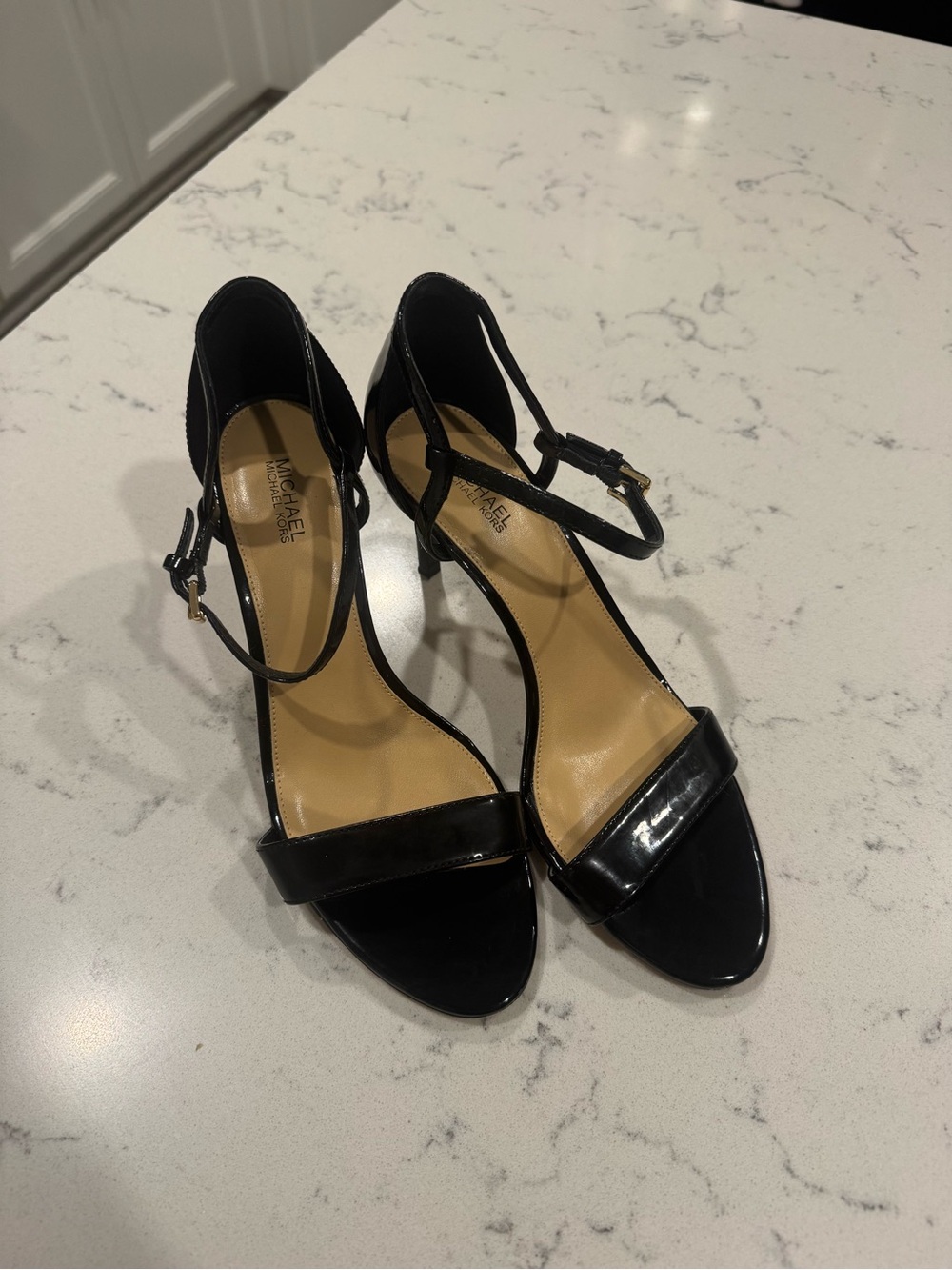Michael Kors Simone Black Patent Leather Strappy Heel Sandals | Size 8